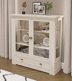 Витрина 2-х дверная Валенсия М2007 цвет слоновая кость