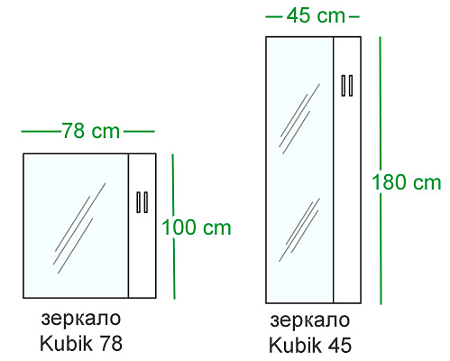 размер зеркало Kubik (Кубик) модель 78 и 45