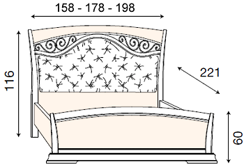 размер кровать Палаццо Дукале изголовье с ковкой и тканевой обивкой, с изножьем фабрика Bakokko Италия