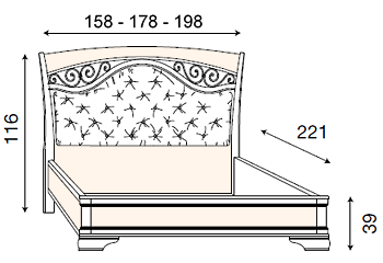 размер кровать Палаццо Дукале изголовье с ковкой и тканевой обивкой, без изножья фабрика Bakokko Италия