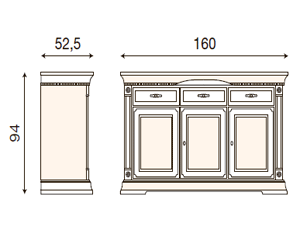 размер комод 3-х дверный Палаццо Дукале Прама 71BO05 фабрика Bakokko Италия