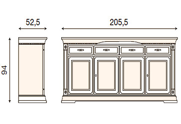 размер комод 4-х дверный Палаццо Дукале Прама 71BO06 фабрика Bakokko Италия